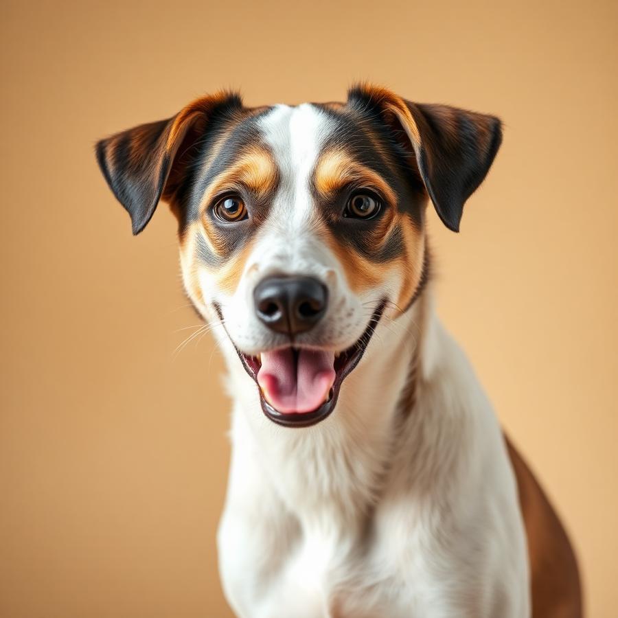 Cão de porte médio olhando para a câmera