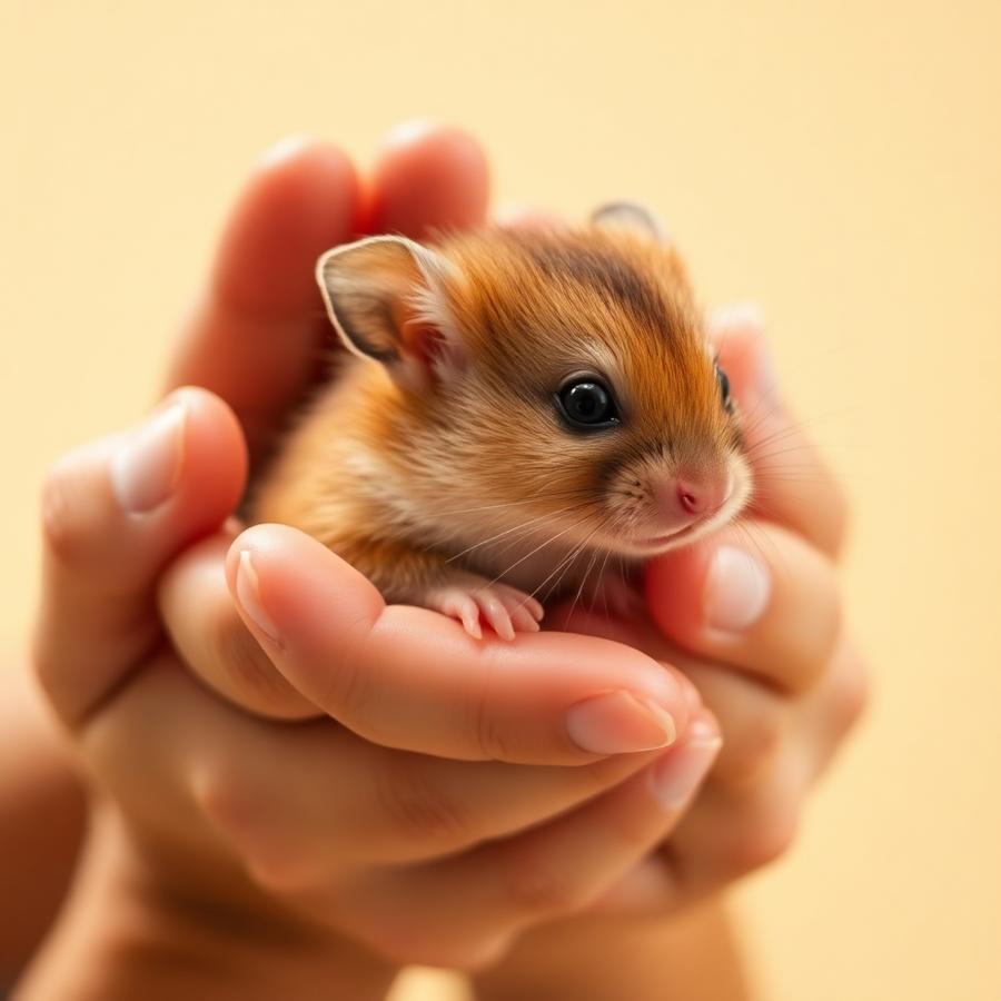 Hamster segurado com cuidado em duas mãos
